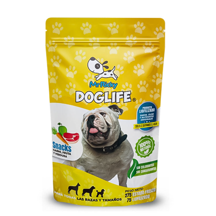 Snack carne frutas y verduras para perros
