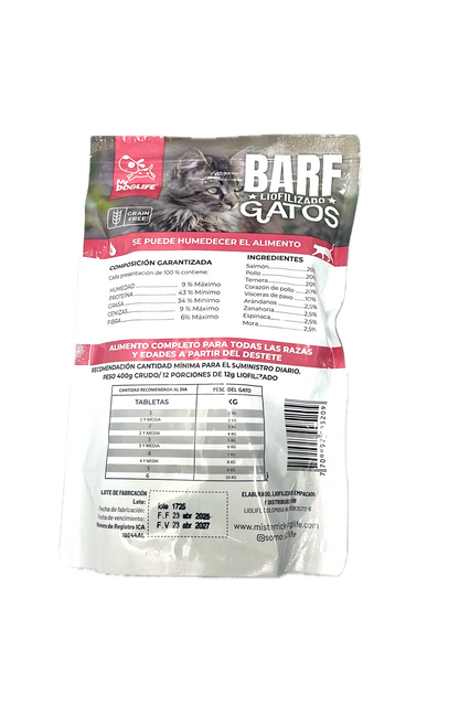 Barf tabletas liofilizado para gatos